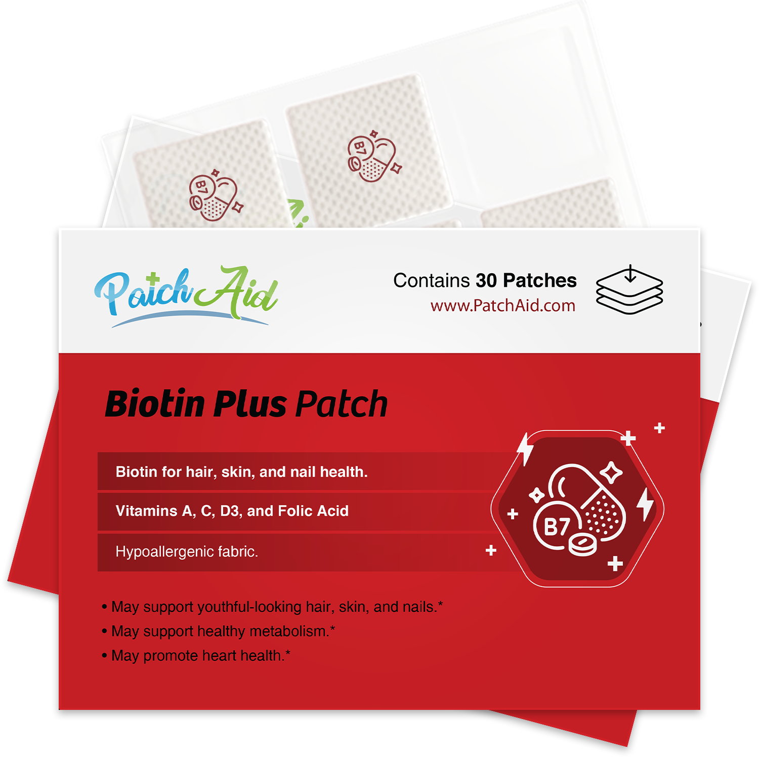 PatchAid Biotin Plus Patch package and patch sheets