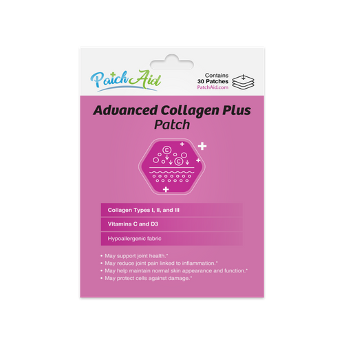 PatchAid Advanced Collagen Plus Patch with Collagen Types I, II and III, plus vitamins C and D3. Contains 30 hypoallergenic patches.
