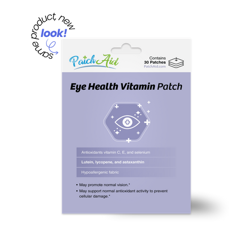 Eye Health Vitamin Patch with vitamins C and E, selenium, lutein, lycopene and astaxanthin to support normal vision and antioxidant activity. Hypoallergenic fabric; 30 patches.