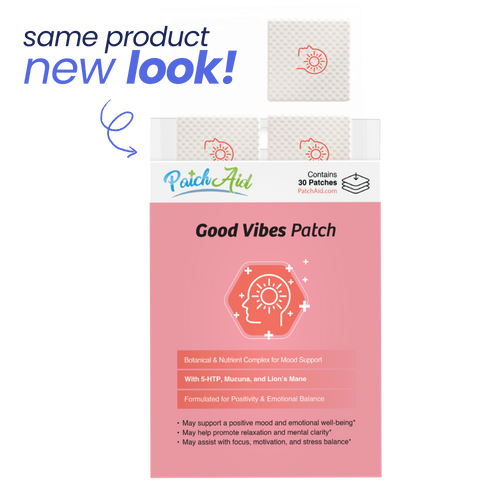 Packaging of 'Good Vibes Patch' with 'Patch Aid' same product, new look.