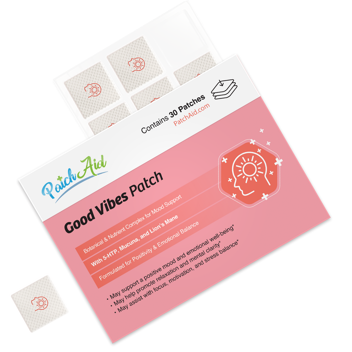 Patch Aid Good Vibes Patch packaging with patches on a white background