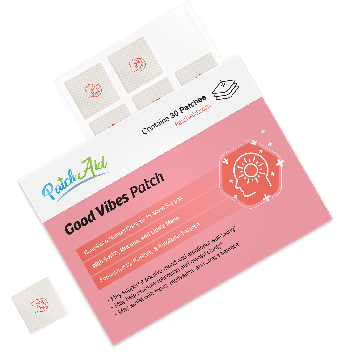 Patch Aid Good Vibes Patch packaging with patches on a white background