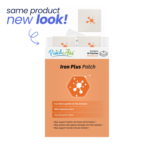 Packaging of Iron Plus Patch with 'Same Product, New Look' 