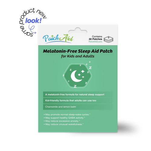 PatchAid Melatonin-Free Sleep Aid Patch for kids and adults with chamomile and lemon balm for natural sleep support. Contains 30 patches.