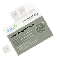 A package of PatchAid headache support patches displays a green label highlighting benefits like soothing relief, containing ashwagandha and Coenzyme Q10, with a graphic of a head and leaf.