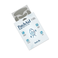 A package of PatchAid Pimple Patch for full face treatment features a graphic of a smiling person with patches on their face, highlighting benefits like hydration and skin soothing.