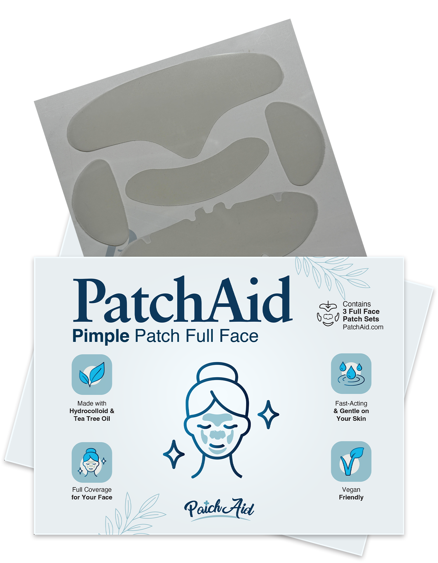 Pimple Patch Full Face – 15 Hydrocolloid Patches for Chin, Cheeks, Nose and Forehead