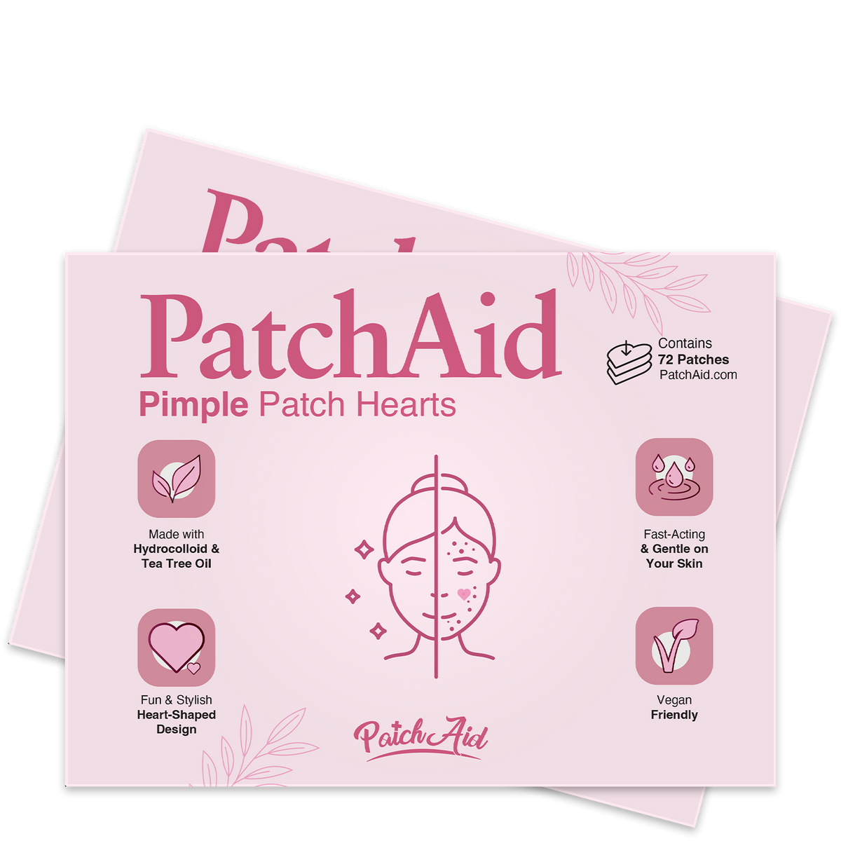 Pimple Patch Hearts – 72 Hydrocolloid Patches in 2 Heart Sizes with Tea Tree Oil