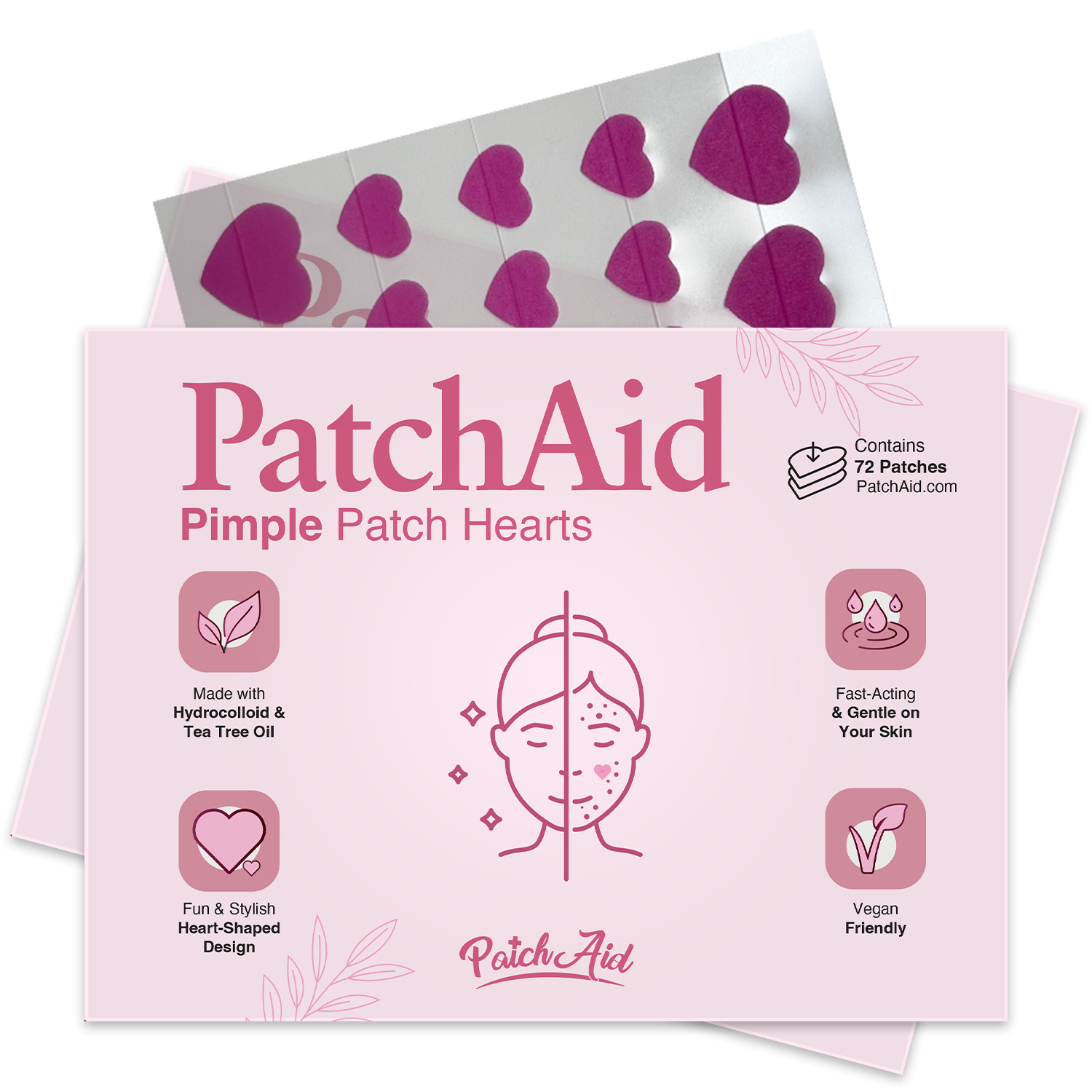 Pimple Patch Hearts – 72 Hydrocolloid Patches in 2 Heart Sizes with Tea Tree Oil