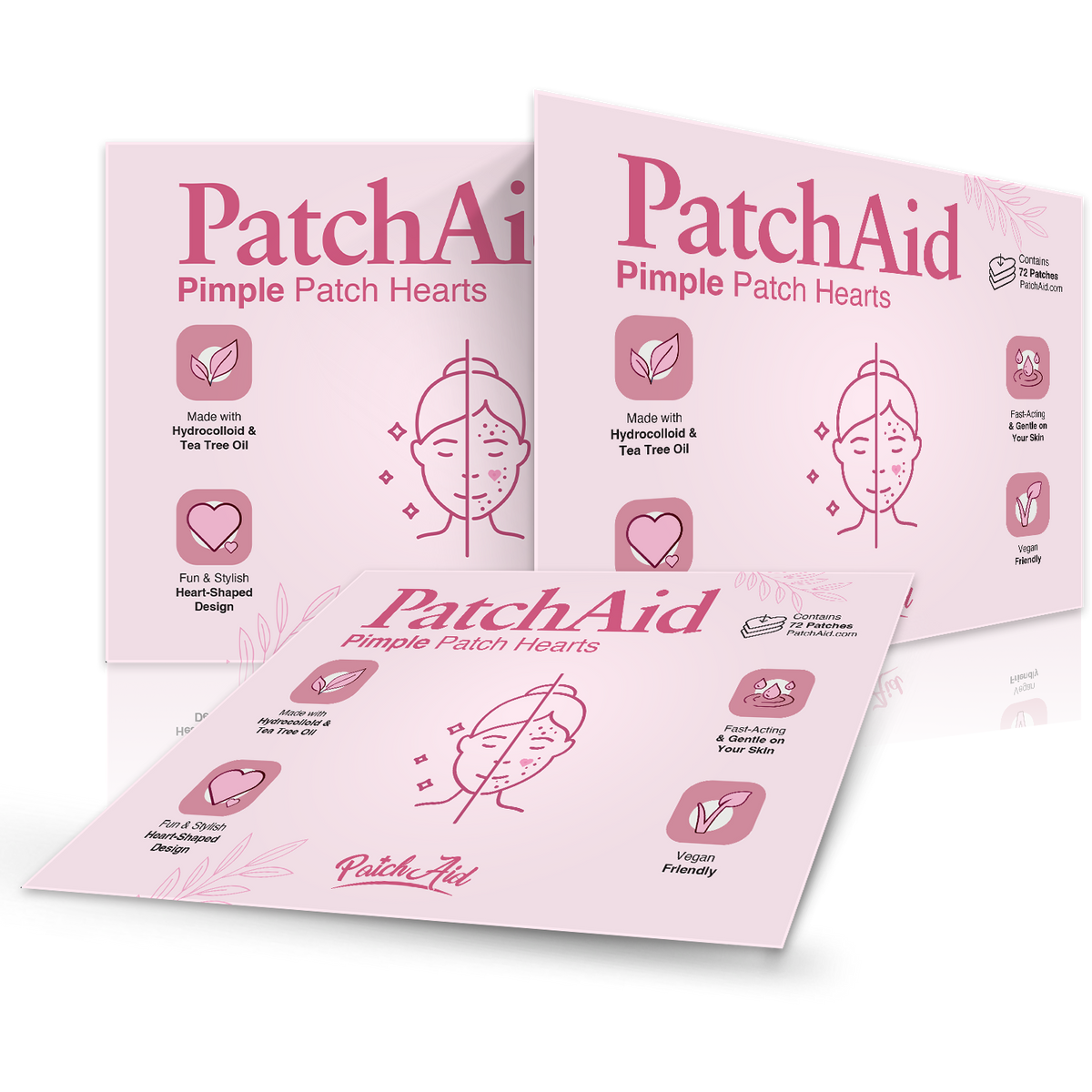 Pimple Patch Hearts – 72 Hydrocolloid Patches in 2 Heart Sizes with Tea Tree Oil
