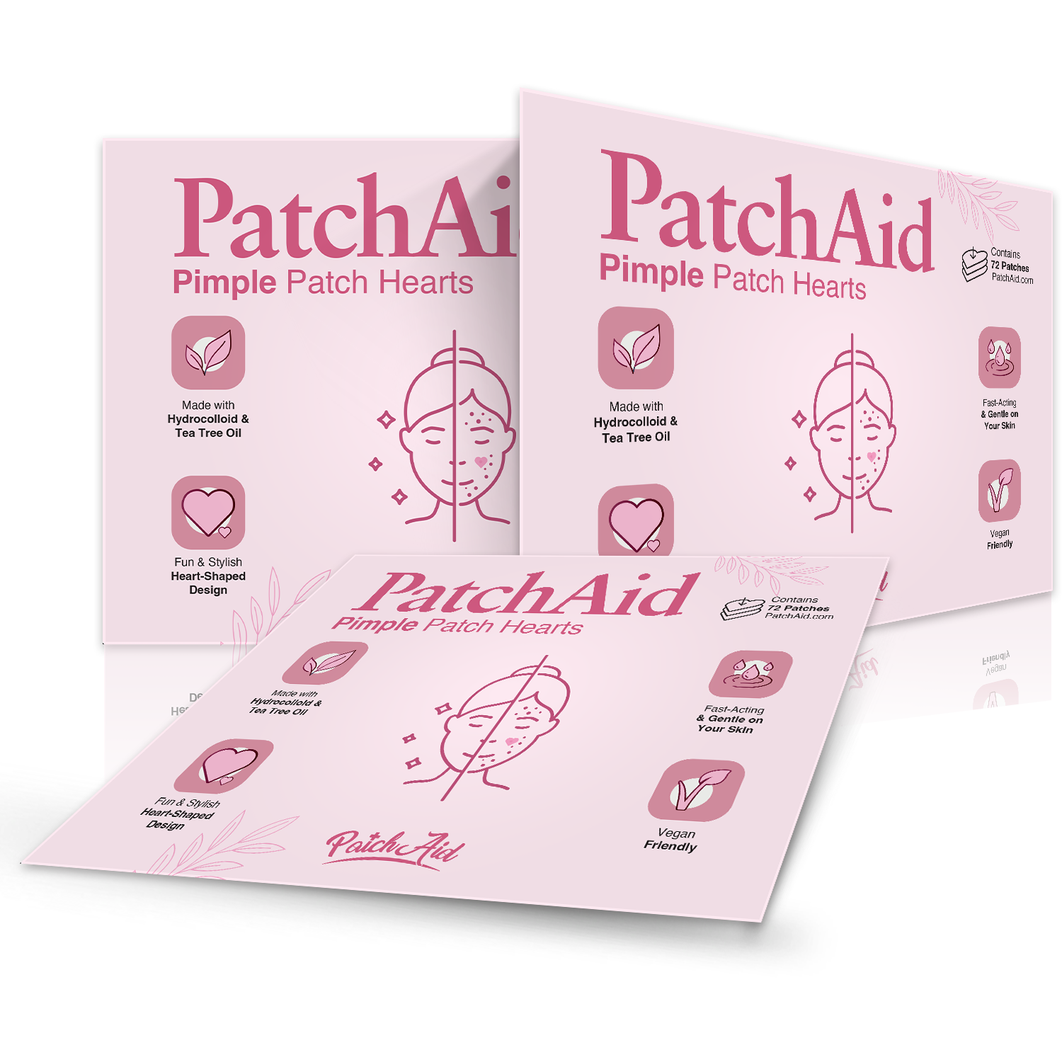 Pimple Patch Hearts – 72 Hydrocolloid Patches in 2 Heart Sizes with Tea Tree Oil