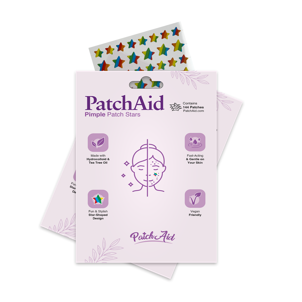 Pimple Patch Stars – 144 Multicolored Hydrocolloid Patches in 2 Sizes with Tea Tree Oil