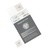 A package of Simply Iron Patches from PatchAid, featuring a sleek design with a dark background and white patches, highlights benefits like bioavailability and antioxidant properties.