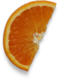 A slice of orange sits isolated against a solid black background.